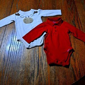 Infant Boy One Piece Bodysuits Long Sleeve Snap Lot of 2 Size 6-9 Month
